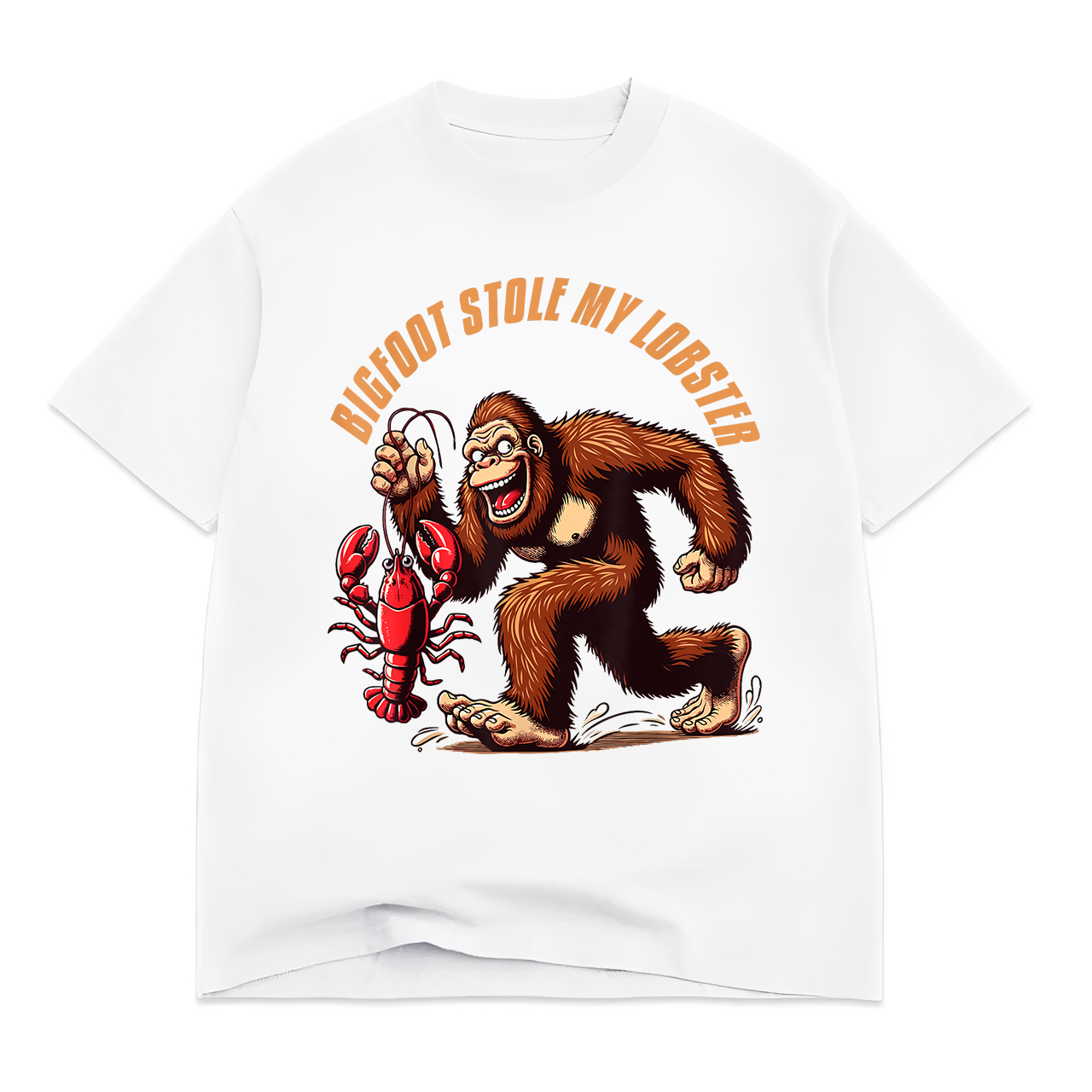 Bigfoot With Lobster Funny Vintage Bigfoot Stole My Lobster T-Shirt