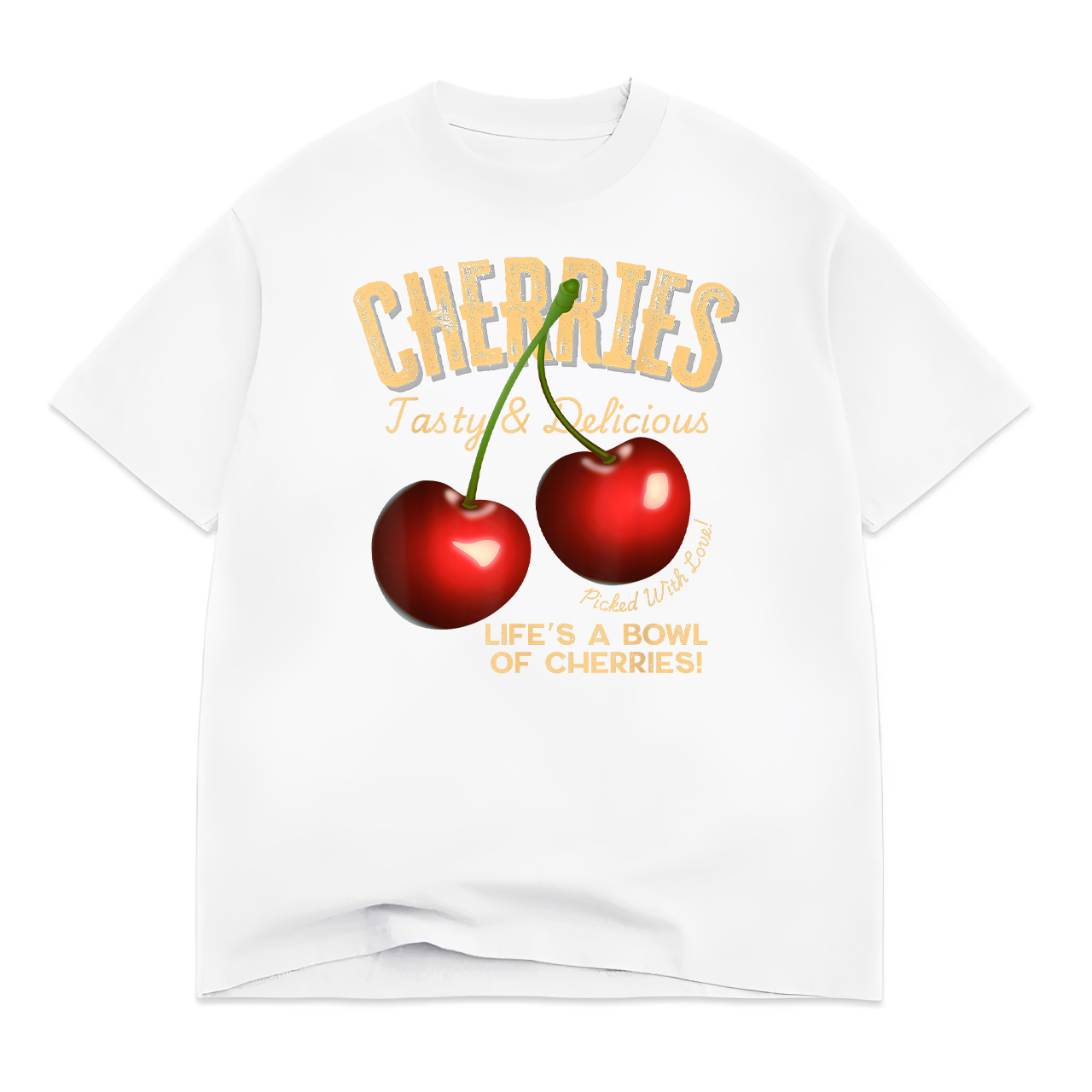 Cherries Retro Style Vintage Tee, Old-Style Cherries Fruit T-Shirt