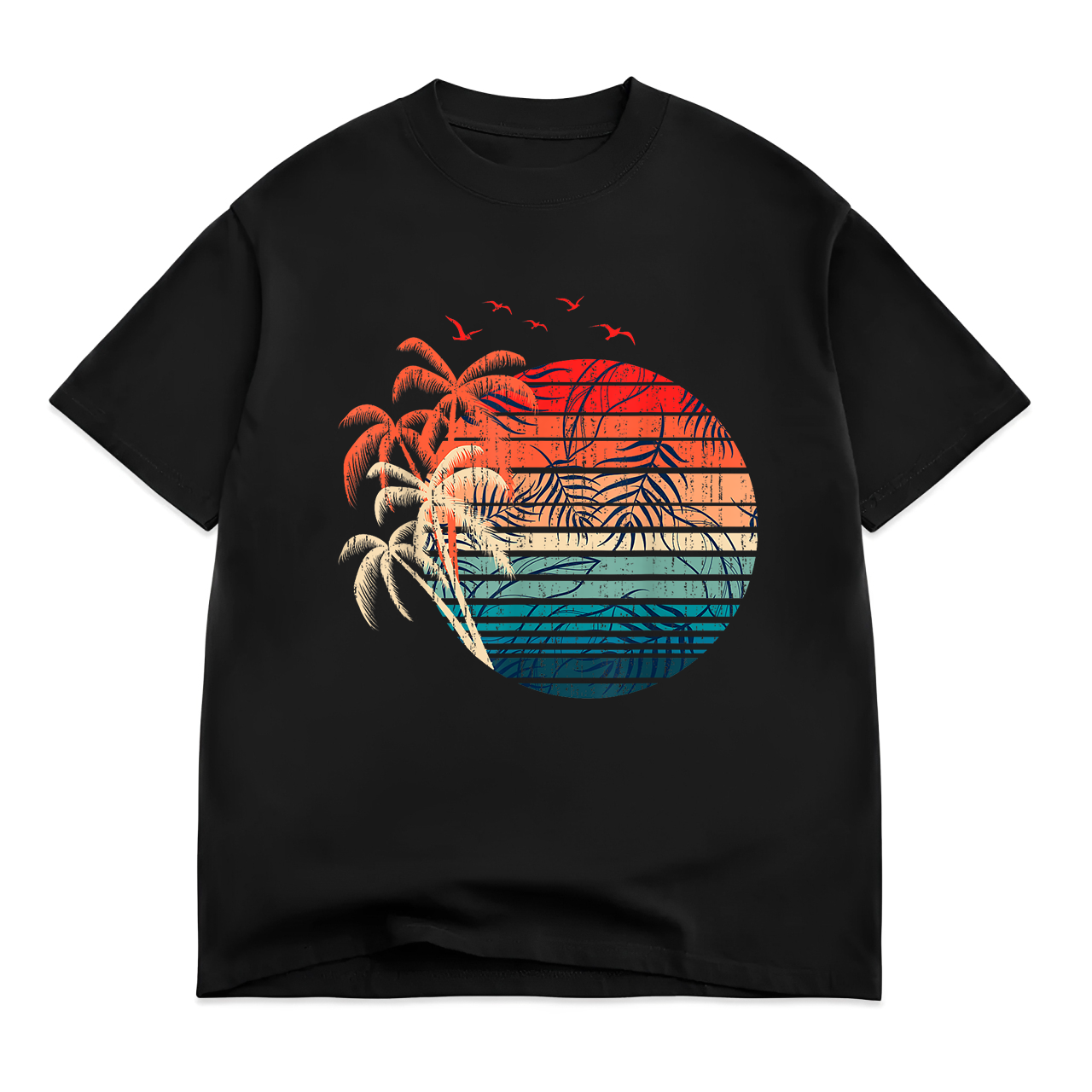 Exotic Flowers Coconut Palm Trees Retro Tropical Summer T-Shirt