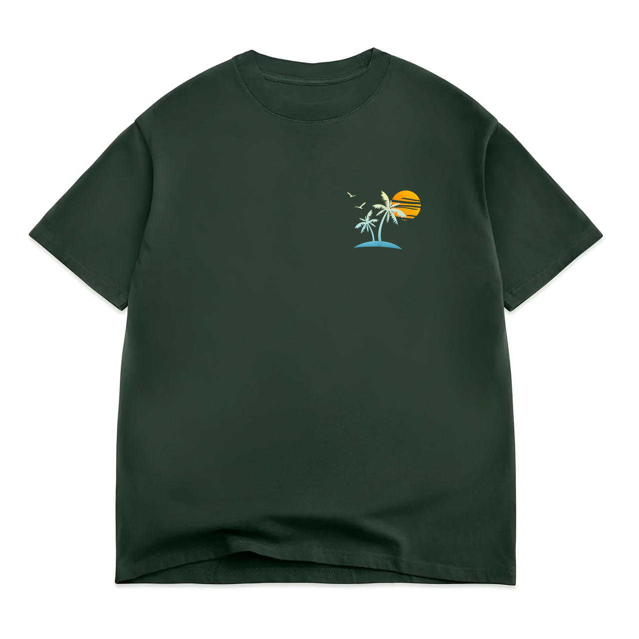 Front Back Heartbeat Sailboat Palm Trees Sunset Island Beach T-Shirt