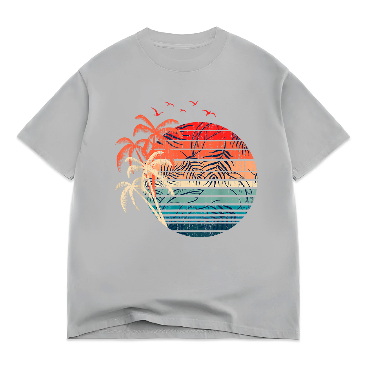 Exotic Flowers Coconut Palm Trees Retro Tropical Summer T-Shirt