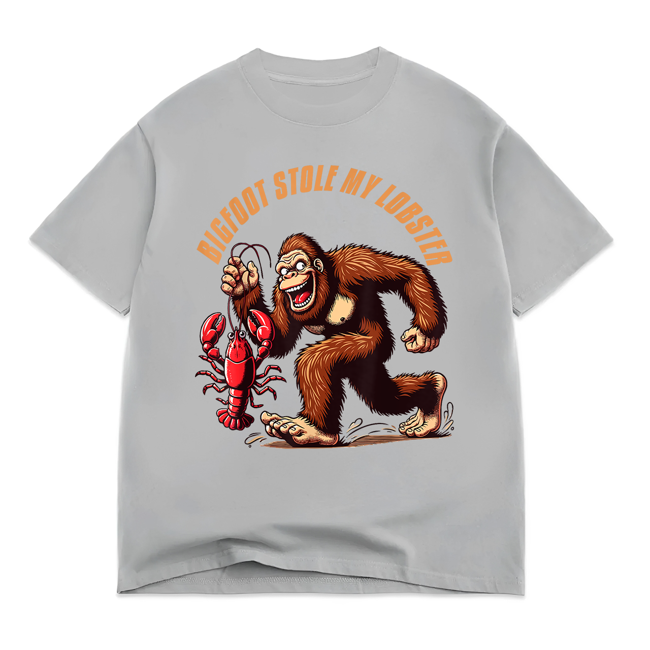 Bigfoot With Lobster Funny Vintage Bigfoot Stole My Lobster T-Shirt