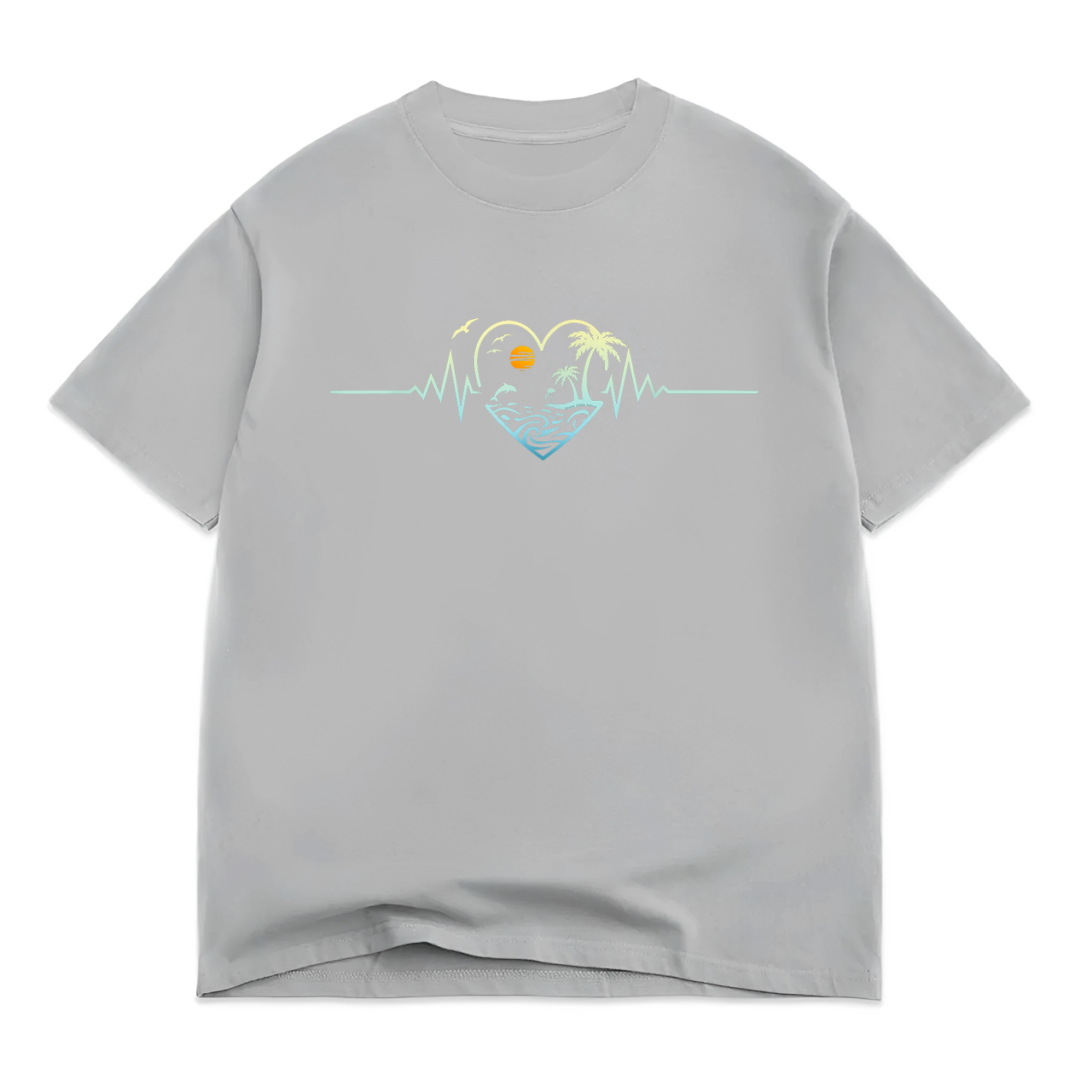 Palm Trees Beach Dolphin Tropical Island Heartbeat T-Shirt