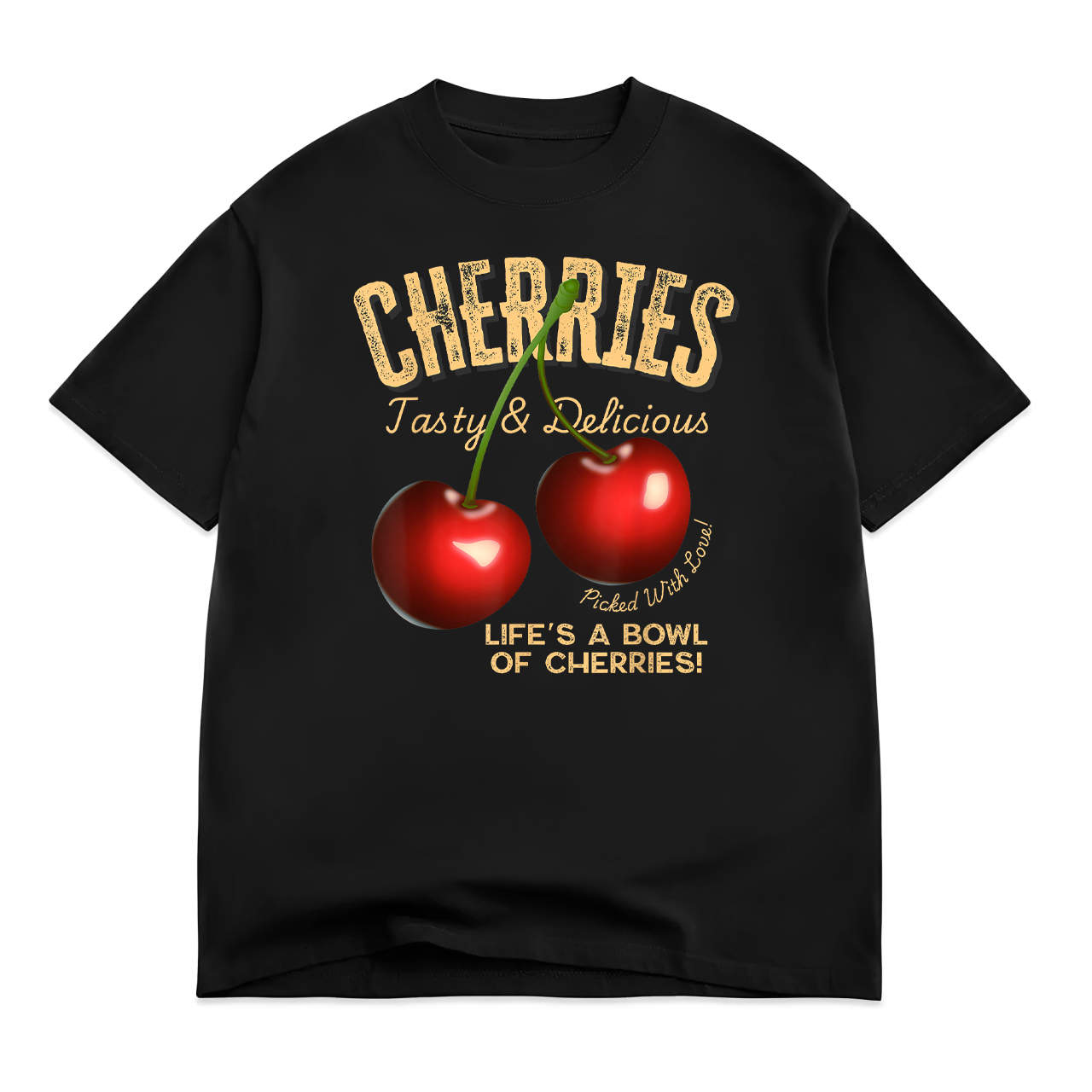 Cherries Retro Style Vintage Tee, Old-Style Cherries Fruit T-Shirt
