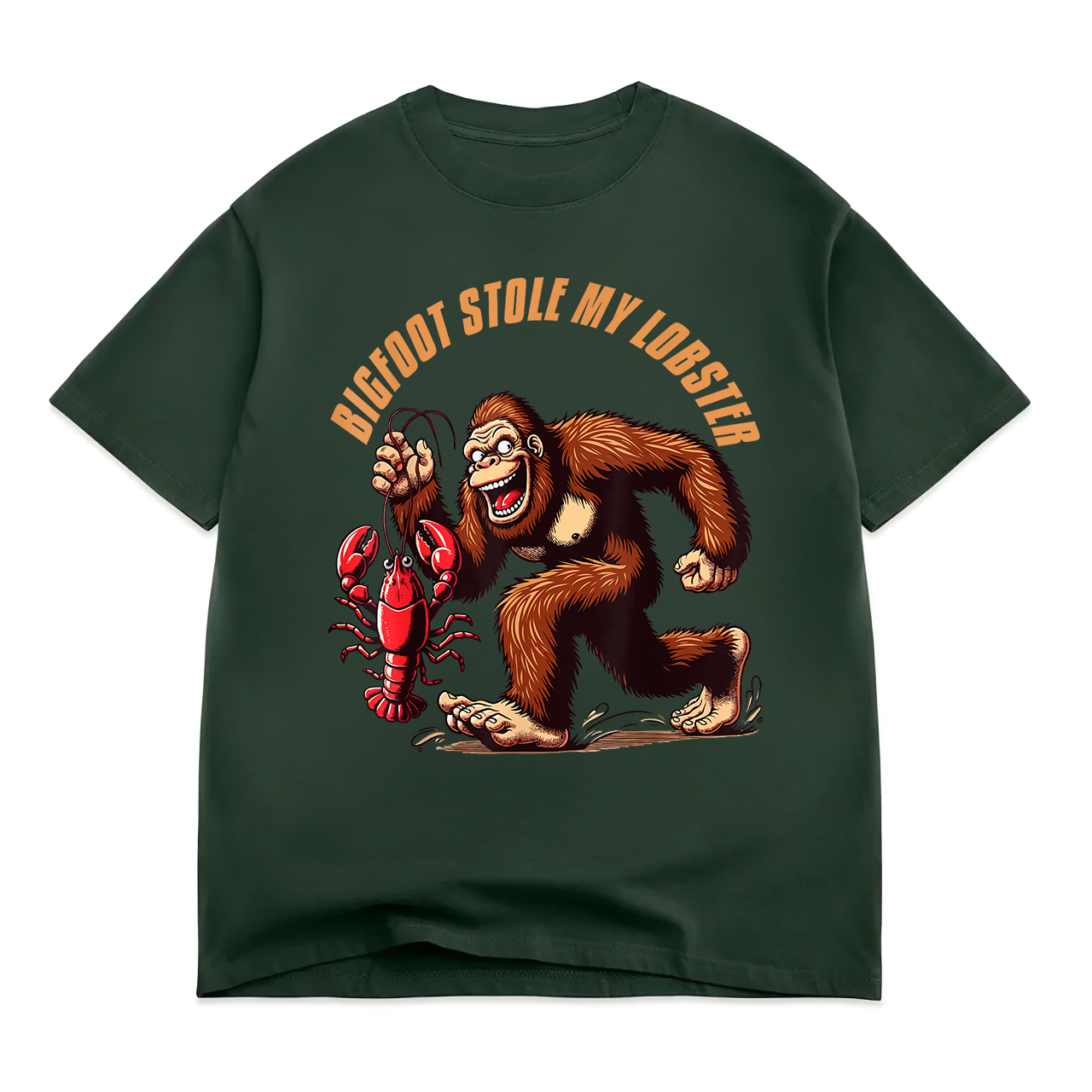 Bigfoot With Lobster Funny Vintage Bigfoot Stole My Lobster T-Shirt