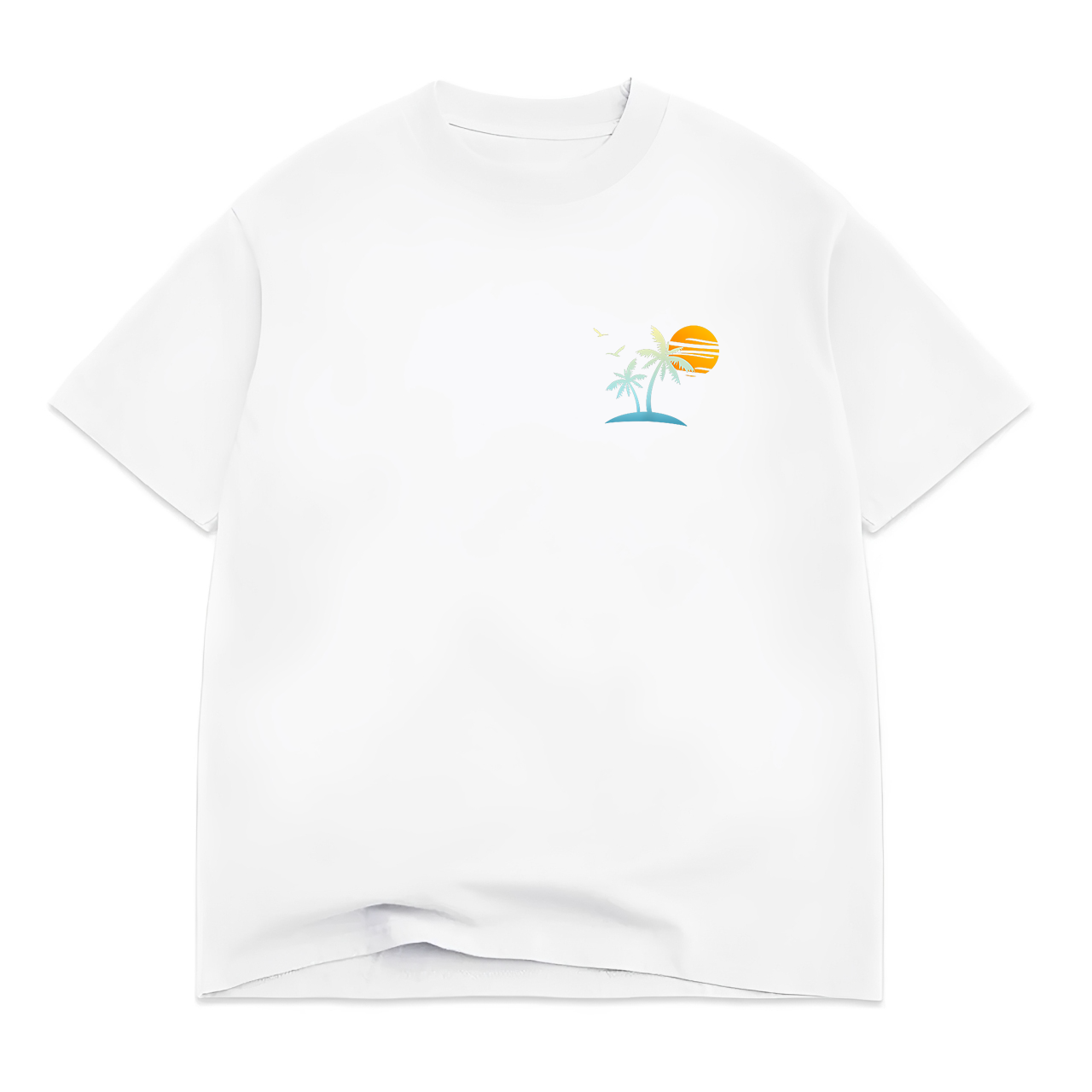 Front Back Heartbeat Sailboat Palm Trees Sunset Island Beach T-Shirt