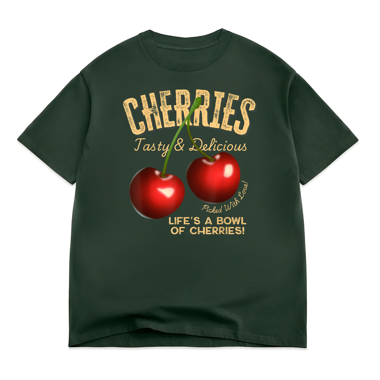 Cherries Retro Style Vintage Tee, Old-Style Cherries Fruit T-Shirt