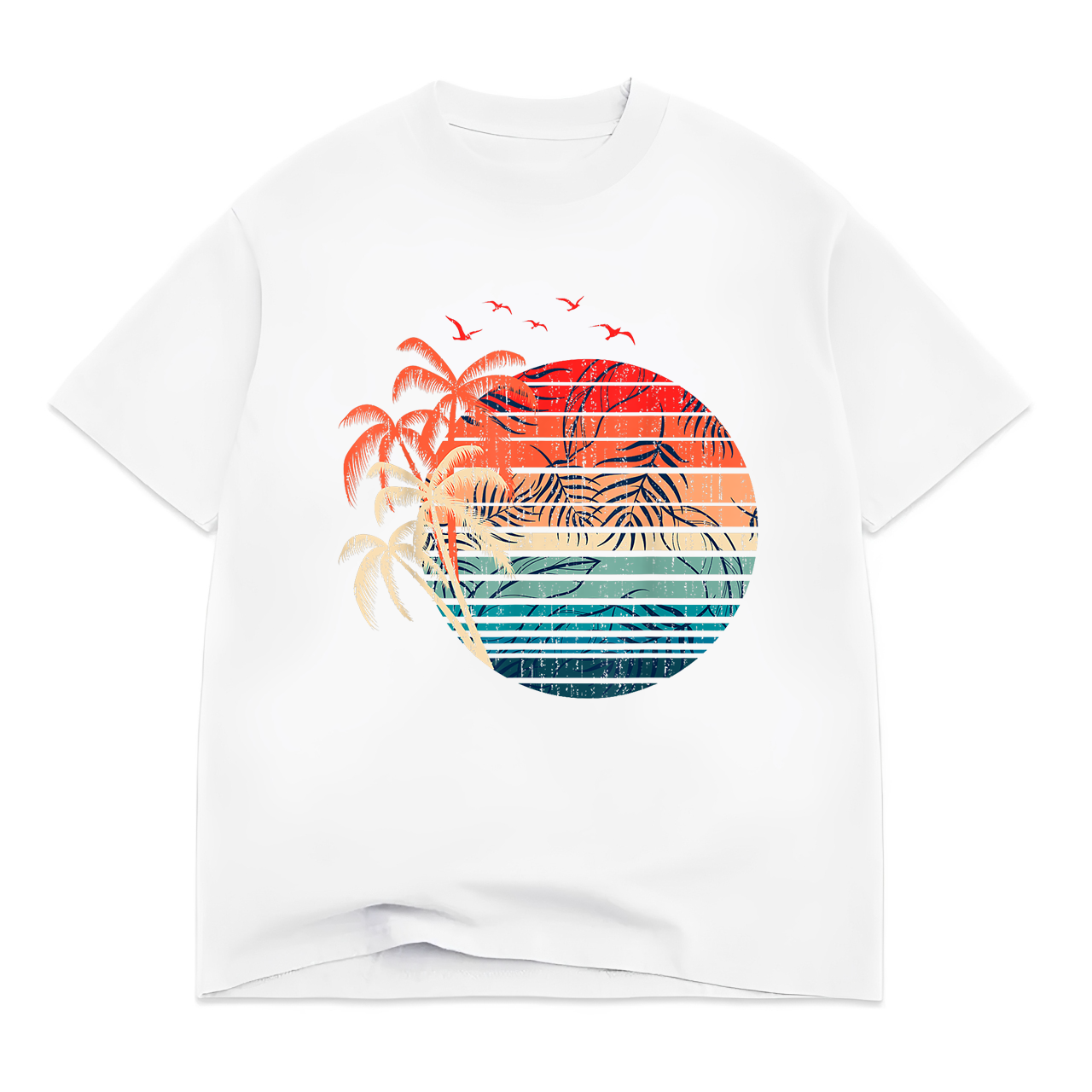Exotic Flowers Coconut Palm Trees Retro Tropical Summer T-Shirt