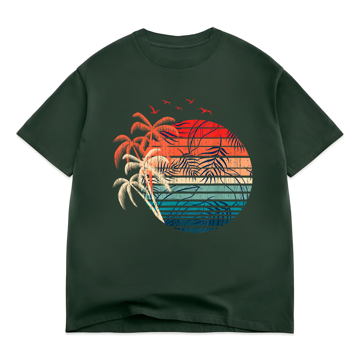 Exotic Flowers Coconut Palm Trees Retro Tropical Summer T-Shirt