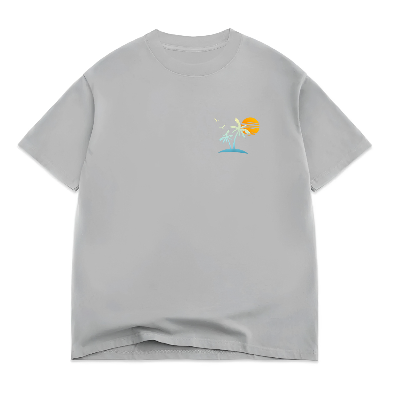 Front Back Heartbeat Sailboat Palm Trees Sunset Island Beach T-Shirt